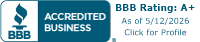 BBB accredited business, BBB rating: A+ As of 5/12/2026 Click for Profile