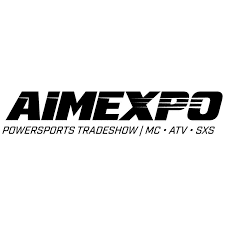 AIMExpo logo with bold black lettering and the subtitle “Powersports Tradeshow | MC · ATV · SXS.”